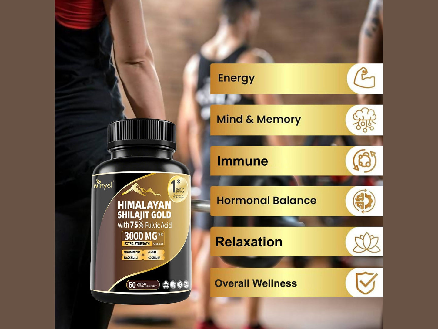 High Potency Gold Grade Himalayan Shilajit Supplements, 60 Capsules For Women And Men