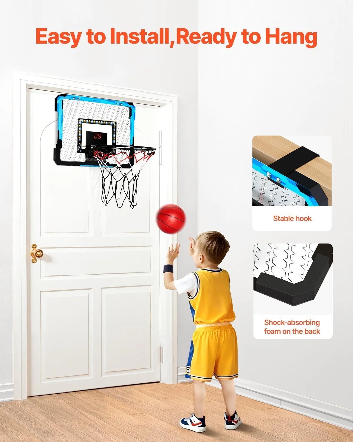 Kids Basketball Hoop With LED Lights & Audio Scoreboard Indoor Basketball Hoop - Semoor Make Me Fit