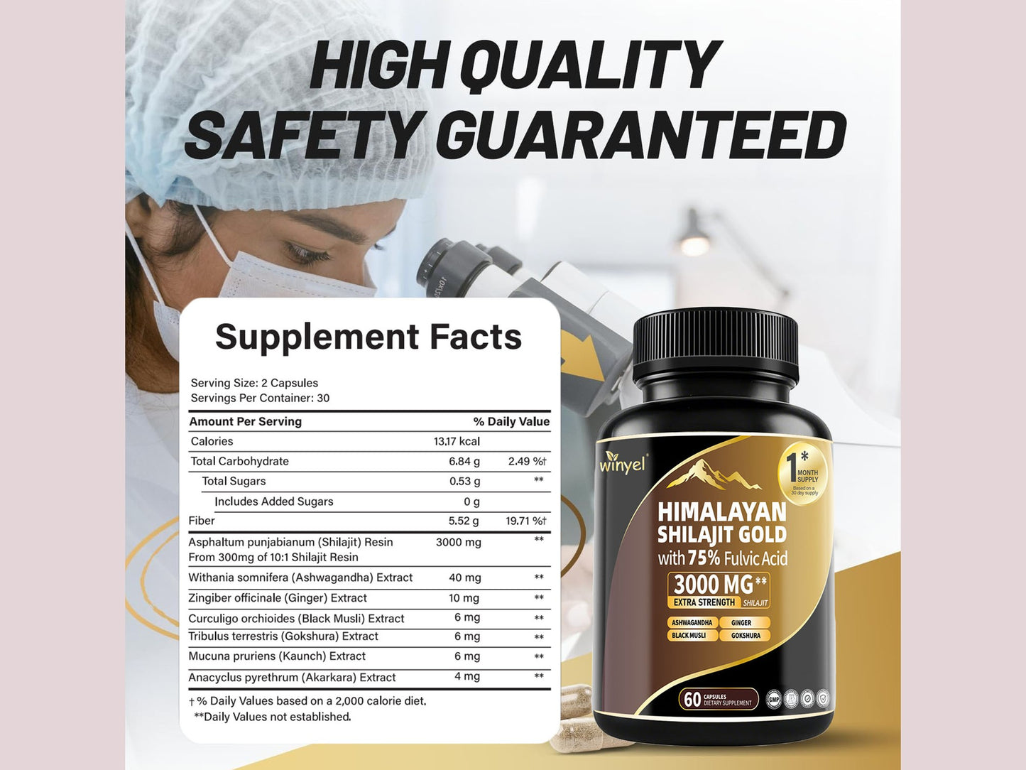 High Potency Gold Grade Himalayan Shilajit Supplements, 60 Capsules For Women And Men
