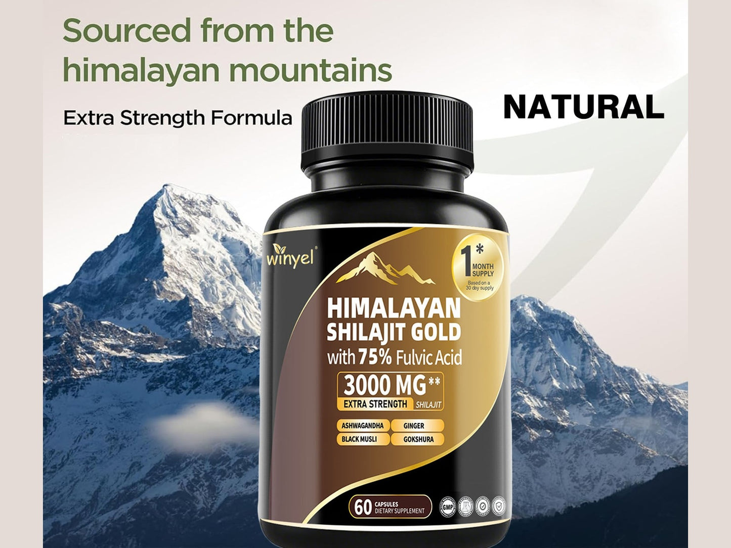 High Potency Gold Grade Himalayan Shilajit Supplements, 60 Capsules For Women And Men