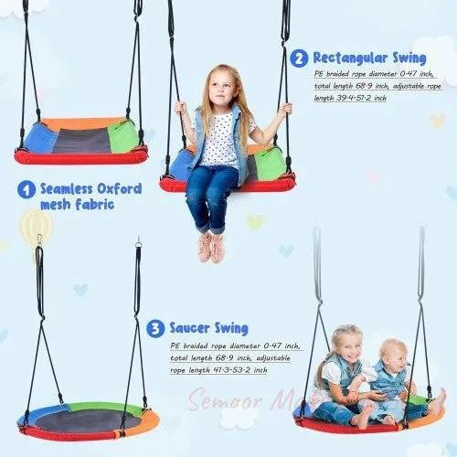 5 - in - 1 Outdoor Toddler Swing Set, Playground Swing Set With Steel Frame, Multifunctional Playset For Kids With Climbing Ladder, Saucer Swing, Monkey Pole Swing, Disc Swing And Swing Ring - Semoor Make Me Fit
