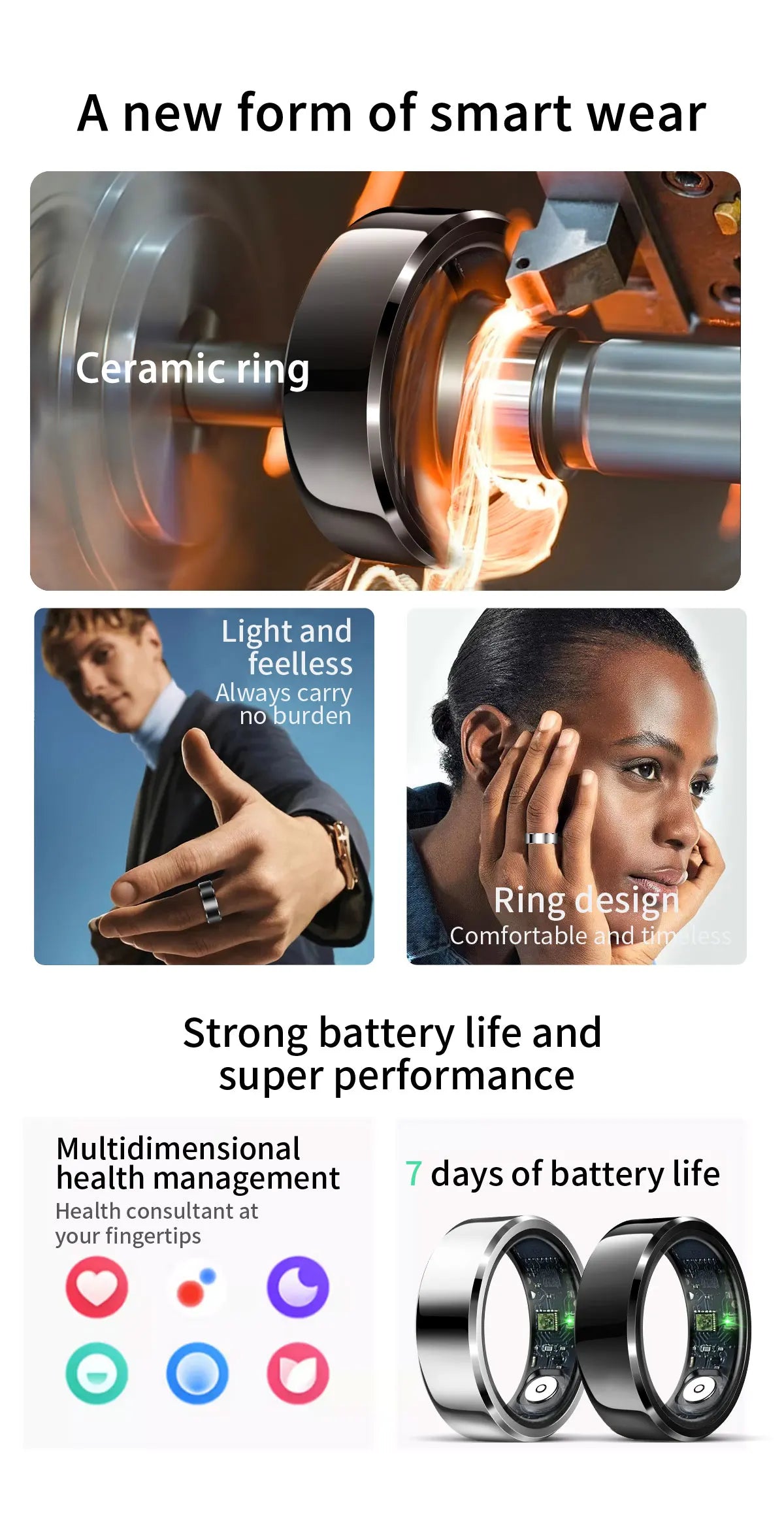 Smart Ring FOR Huawei Xiaomi Heart Sports Ring  Black Technology Sleep Monitoring Xiaomi Bluetooth Suitable for ios/Android