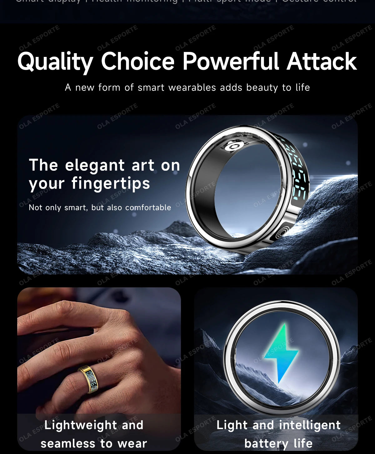 Smart Ring with Display Screen and Touch, Health Manager, Gesture Swipe Video, 5 ATM Waterproof For Men Women Smartring 2025 New