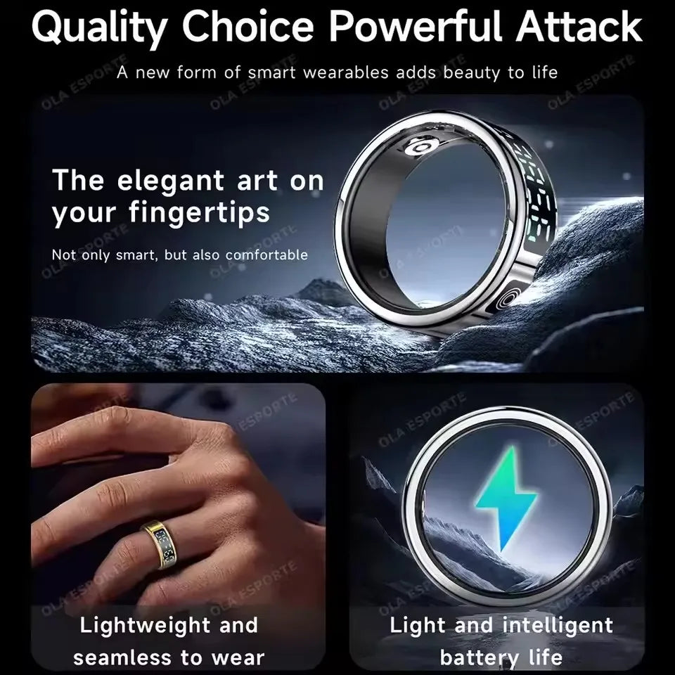 Smart Ring with Display Screen and Touch, Health Manager, Gesture Swipe Video, 5 ATM Waterproof For Men Women Smartring 2025 New
