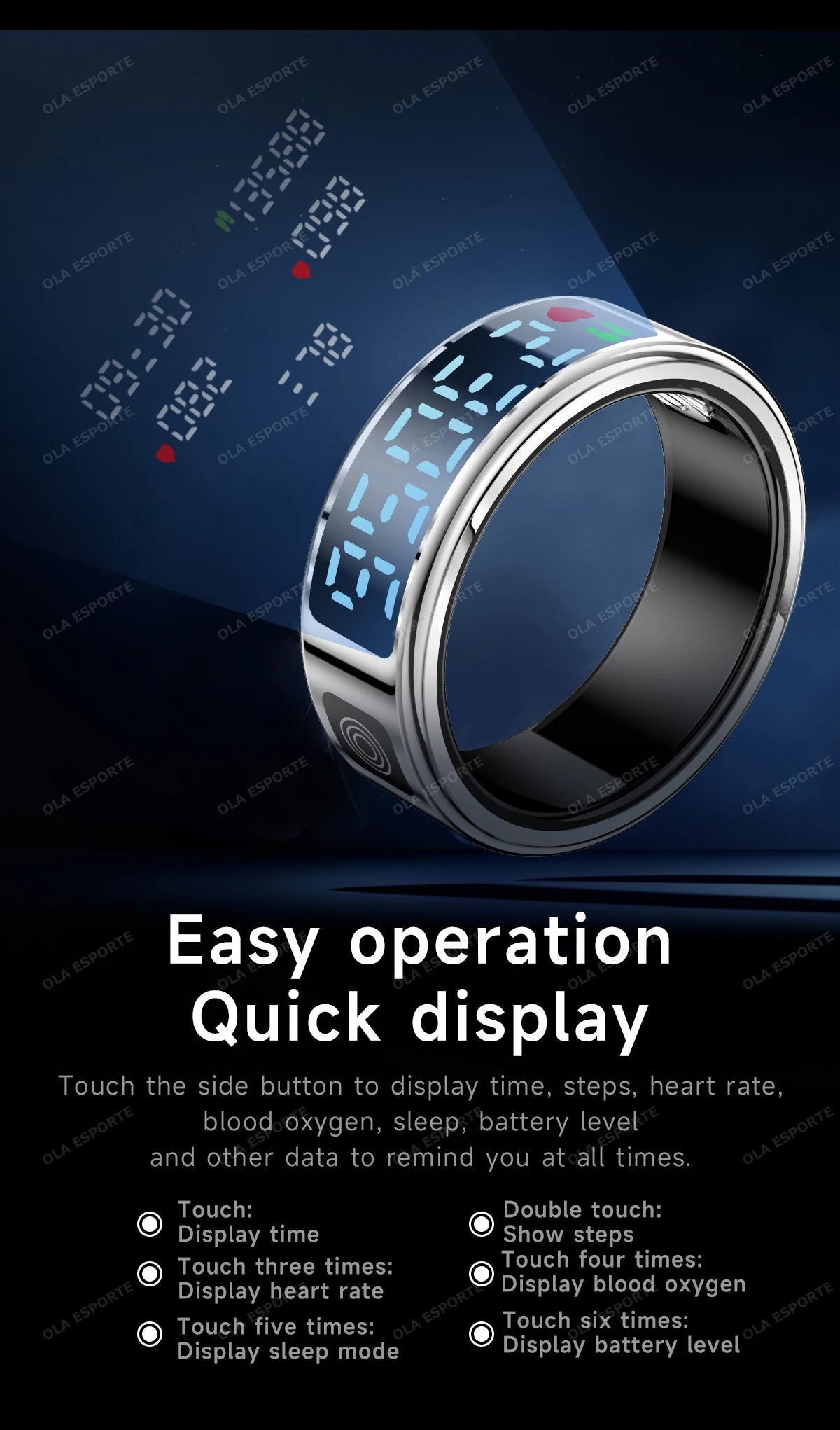 Smart Ring with Display Screen and Touch, Health Manager, Gesture Swipe Video, 5 ATM Waterproof For Men Women Smartring 2025 New