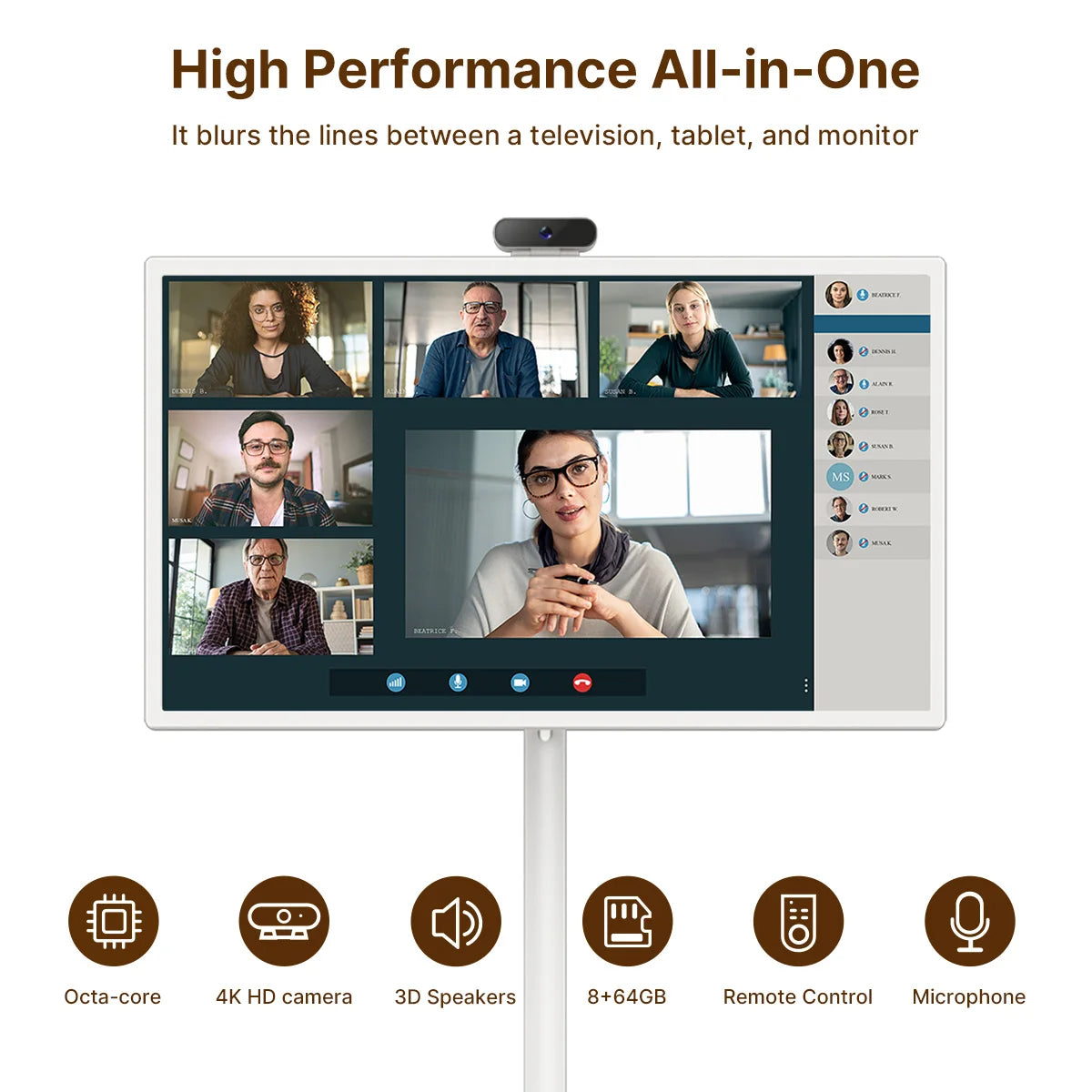 Smart Home Fitness Entertainment Movable Charging Screen Built-In Dual Speaker High-Definition Camera Smart Interactive Displays