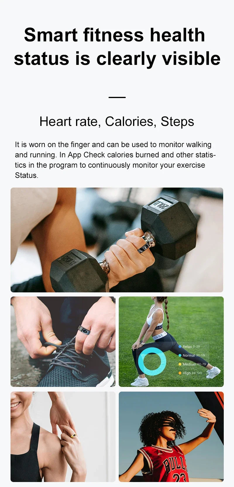 Smart Ring Health and Sleep Tracker Heart Rate Blood Oxygen Monitor Body Temperature Music/Video/Camera Control 5ATM Waterproof
