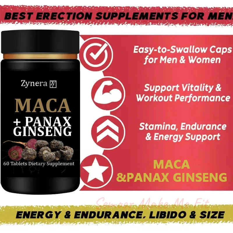 Organic Maca + Panax Ginseng Extract Supplement,Men's Energizer for Stamina Booster for Men ,Energy and Endurance Support