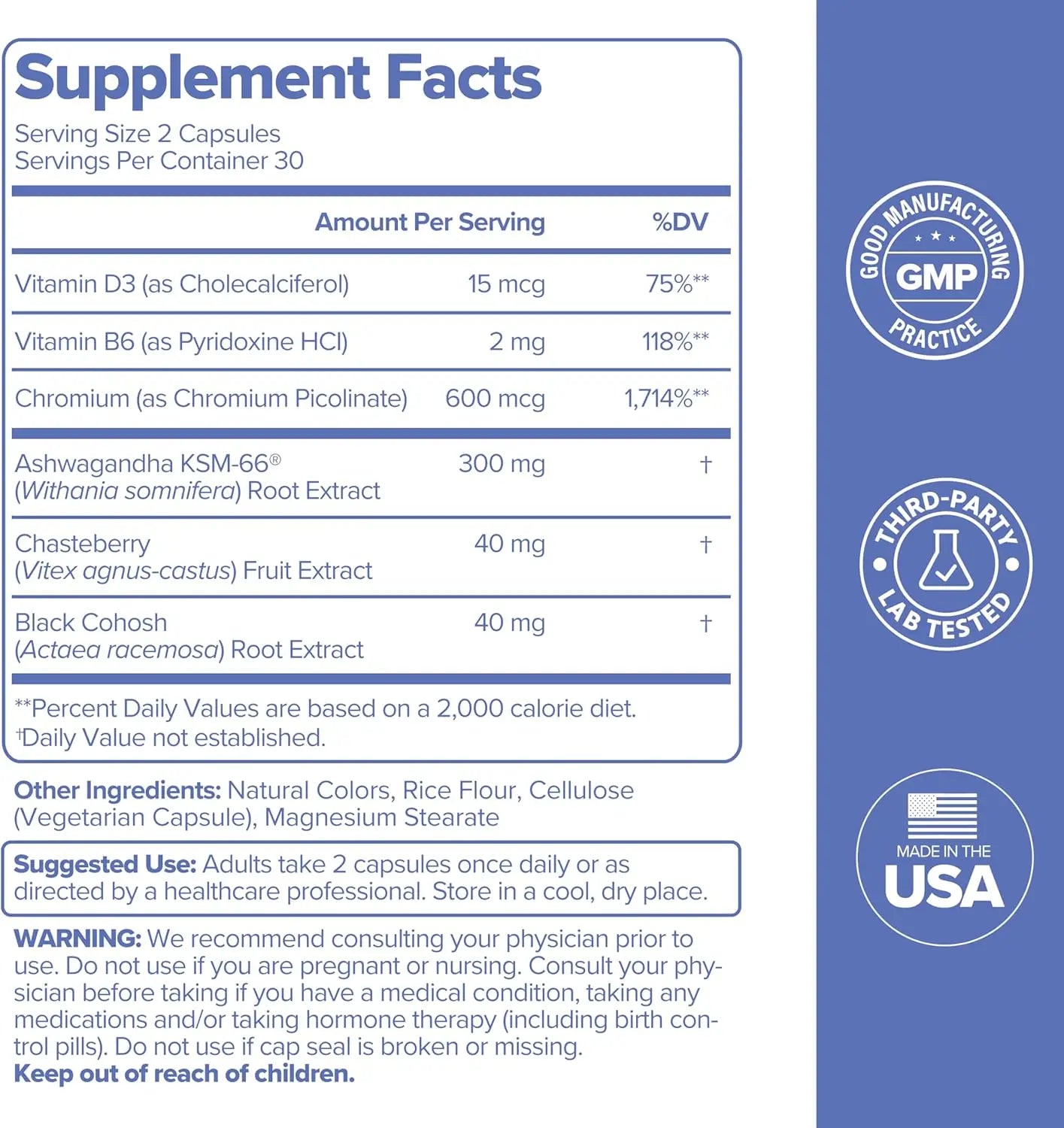 Women’s Vitamin Capsules with Vitamin D3 B6 Daily Wellness Support Hormone Balance Formula Vegan Supplement 60 Capsules