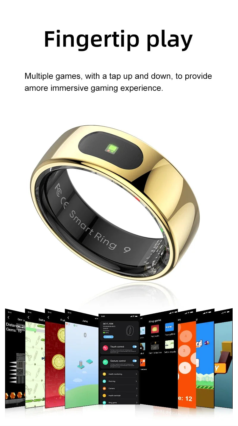 Smart Ring Health and Sleep Tracker Heart Rate Blood Oxygen Monitor Body Temperature Music/Video/Camera Control 5ATM Waterproof