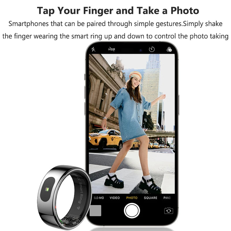 Smart Ring Health and Sleep Tracker Heart Rate Blood Oxygen Monitor Body Temperature Music/Video/Camera Control 5ATM Waterproof