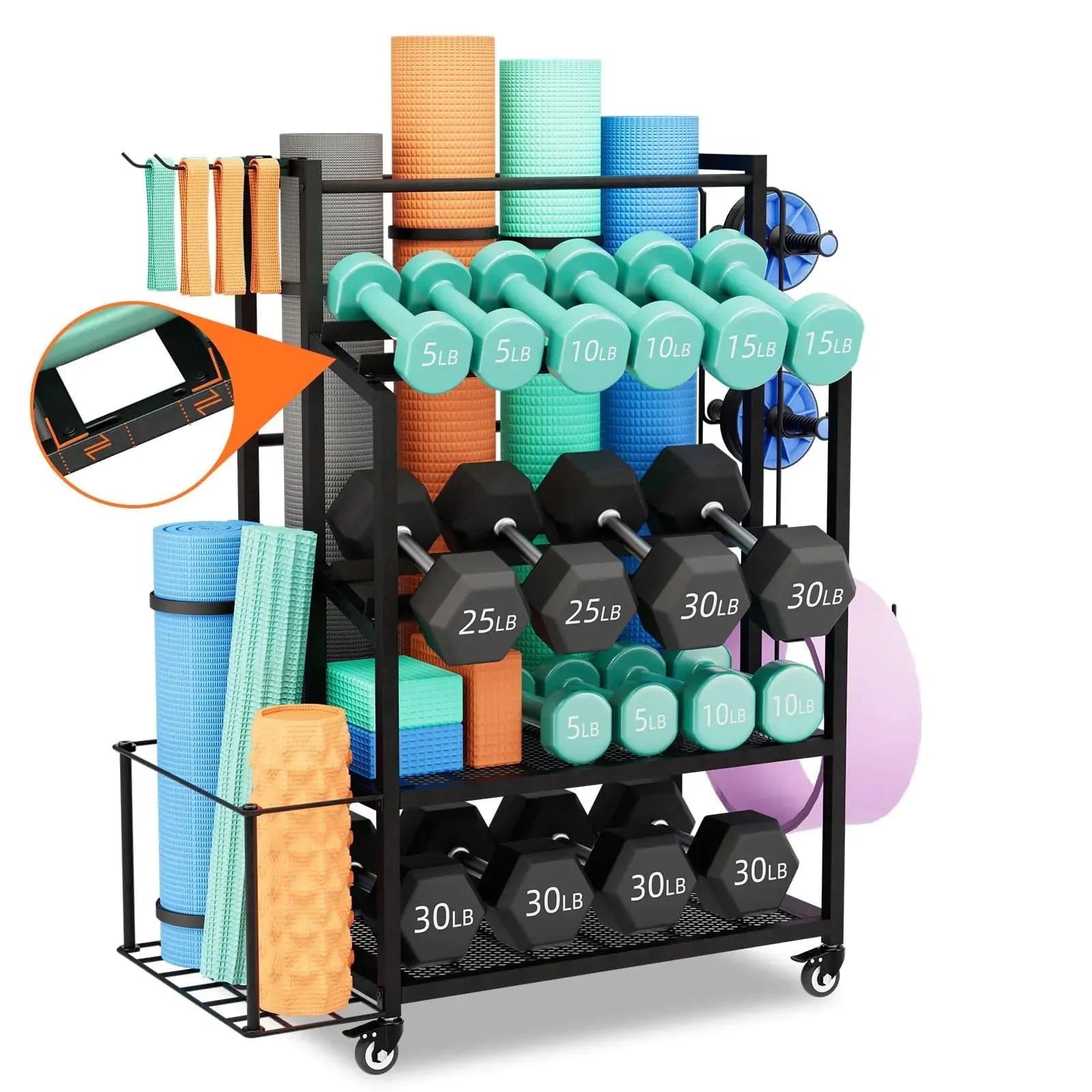 Bonvork 600LBS Dumbbell Rack Weight Stand Heavy Duty Adjustable Weight Rack for Dumbbells Home Gym Storage for Yoga Mat Foam Roller Kettlebells Workout Equipment Storage Organizer with Wheels - Semoor Make Me Fit