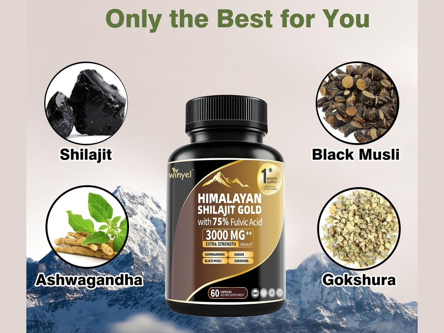 High Potency Gold Grade Himalayan Shilajit Supplements, 60 Capsules For Women And Men