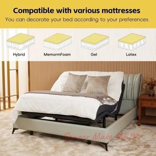 Ergonomic Queen Size Adjustable Bed, Zero Gravity Base For Stress Management WHead And Foot Incline, Wireless Remote Control, Massage, Under - Bed Nightlight, And USB Ports - Semoor Make Me Fit
