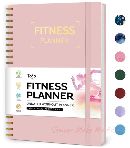 Fitness Workout Journal for Women & Men, A5(5.5" x 8.2") Workout Log Book Planner for Tracking, Progress, and Achieving Your Wellness Goals - Pink - Semoor Make Me Fit
