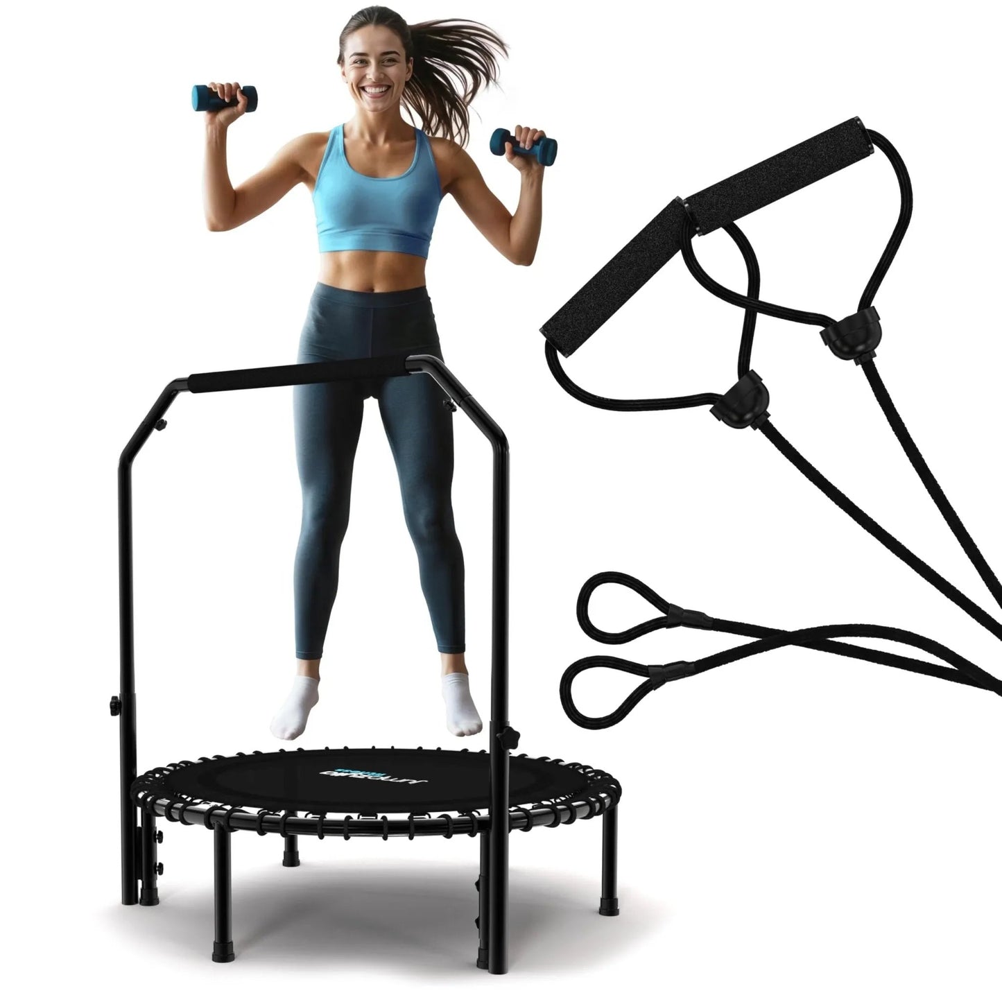 Jumpzylla Fitness Trampoline 40" or 48" | Foldable Mini Rebounder Trampoline for Adults with Bar | Durable, Quiet, Low - Impact Exercise Equipment for Indoor and Home Workouts (550 LBS Capacity) - Semoor Make Me Fit