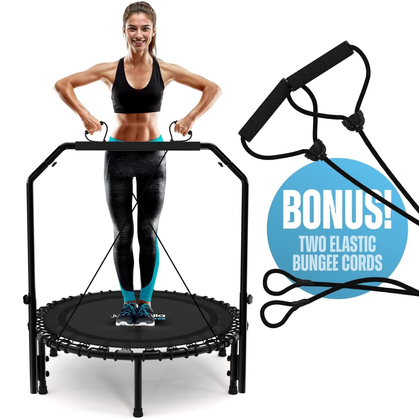 Jumpzylla Fitness Trampoline 40" or 48" | Foldable Mini Rebounder Trampoline for Adults with Bar | Durable, Quiet, Low - Impact Exercise Equipment for Indoor and Home Workouts (550 LBS Capacity) - Semoor Make Me Fit