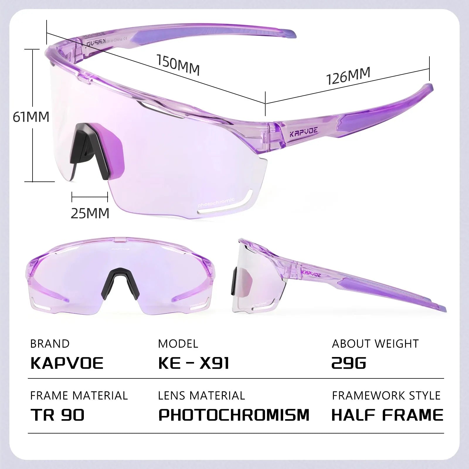 Kapvoe Photochromic Cycling Sunglasses UV400 Cycling Glasses Bike Eyewear Outdoor Entertainment Sports Glasses Bicycle Goggles - Semoor Make Me Fit