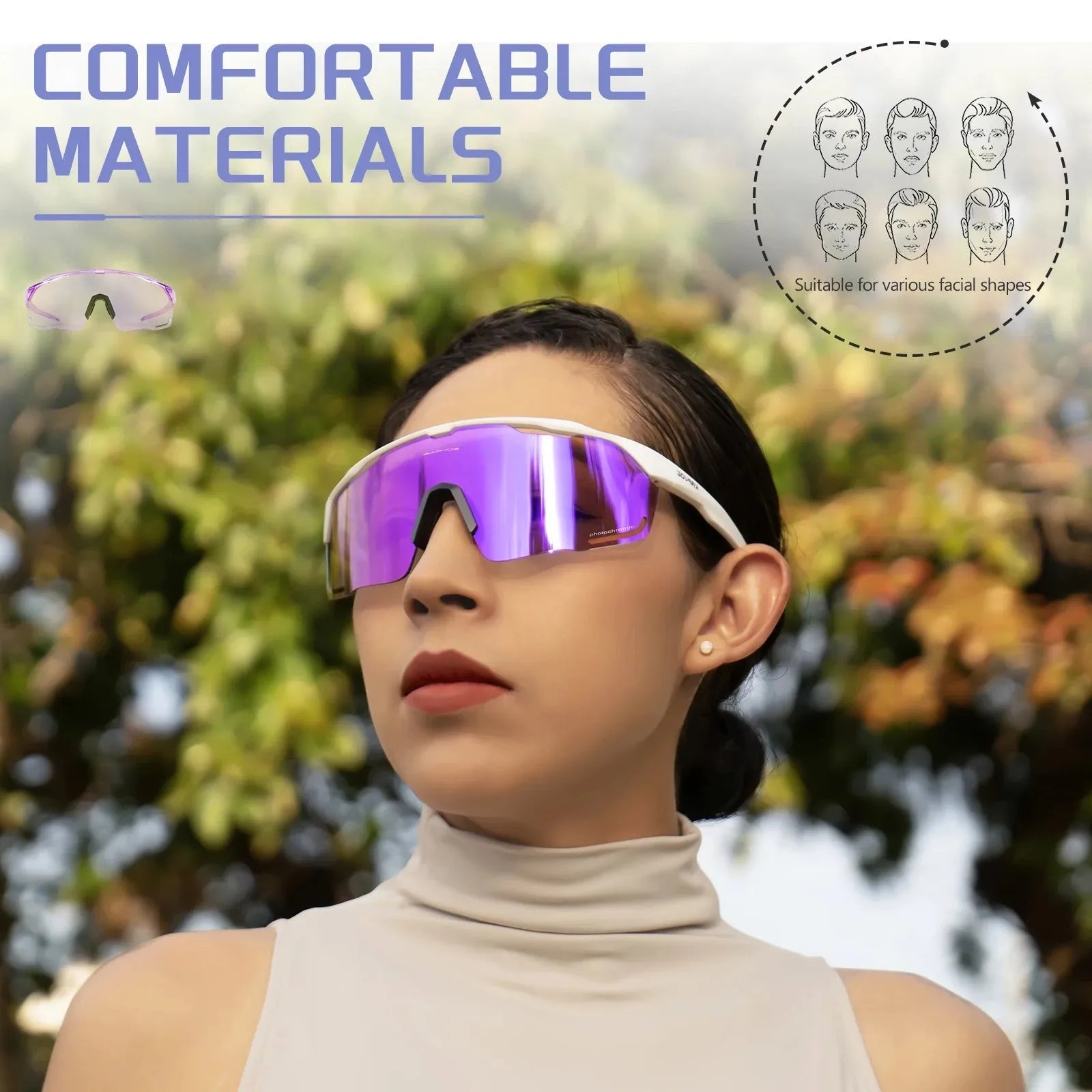 Kapvoe Photochromic Cycling Sunglasses UV400 Cycling Glasses Bike Eyewear Outdoor Entertainment Sports Glasses Bicycle Goggles - Semoor Make Me Fit