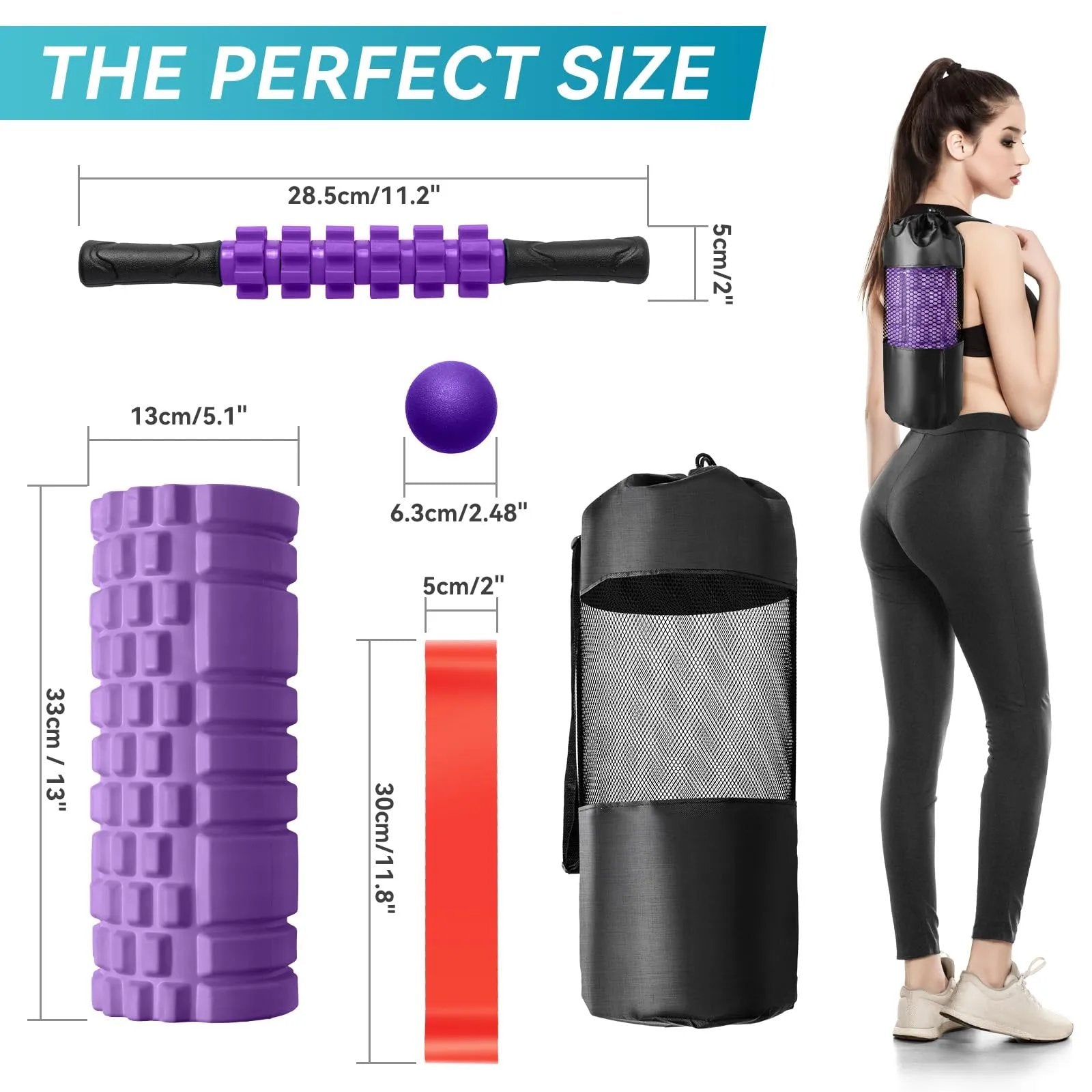 Krightlink 5 in1 Foam Roller Set for Deep Tissue Muscle Massage, High Density Fitness Exercise Foam Roller, Massage Roller, Massage Ball, Resistance Band, for Whole Body (Black) - Semoor Make Me Fit