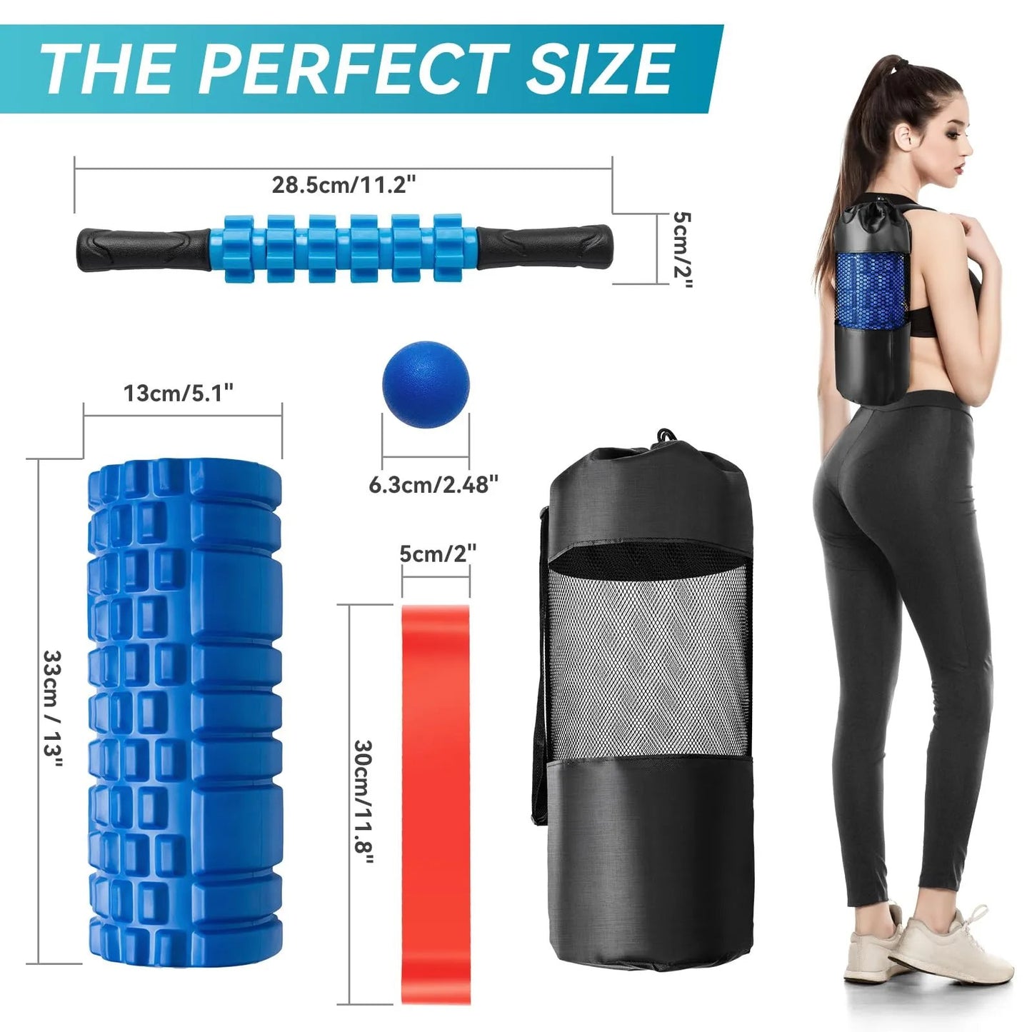 Krightlink 5 in1 Foam Roller Set for Deep Tissue Muscle Massage, High Density Fitness Exercise Foam Roller, Massage Roller, Massage Ball, Resistance Band, for Whole Body (Black) - Semoor Make Me Fit