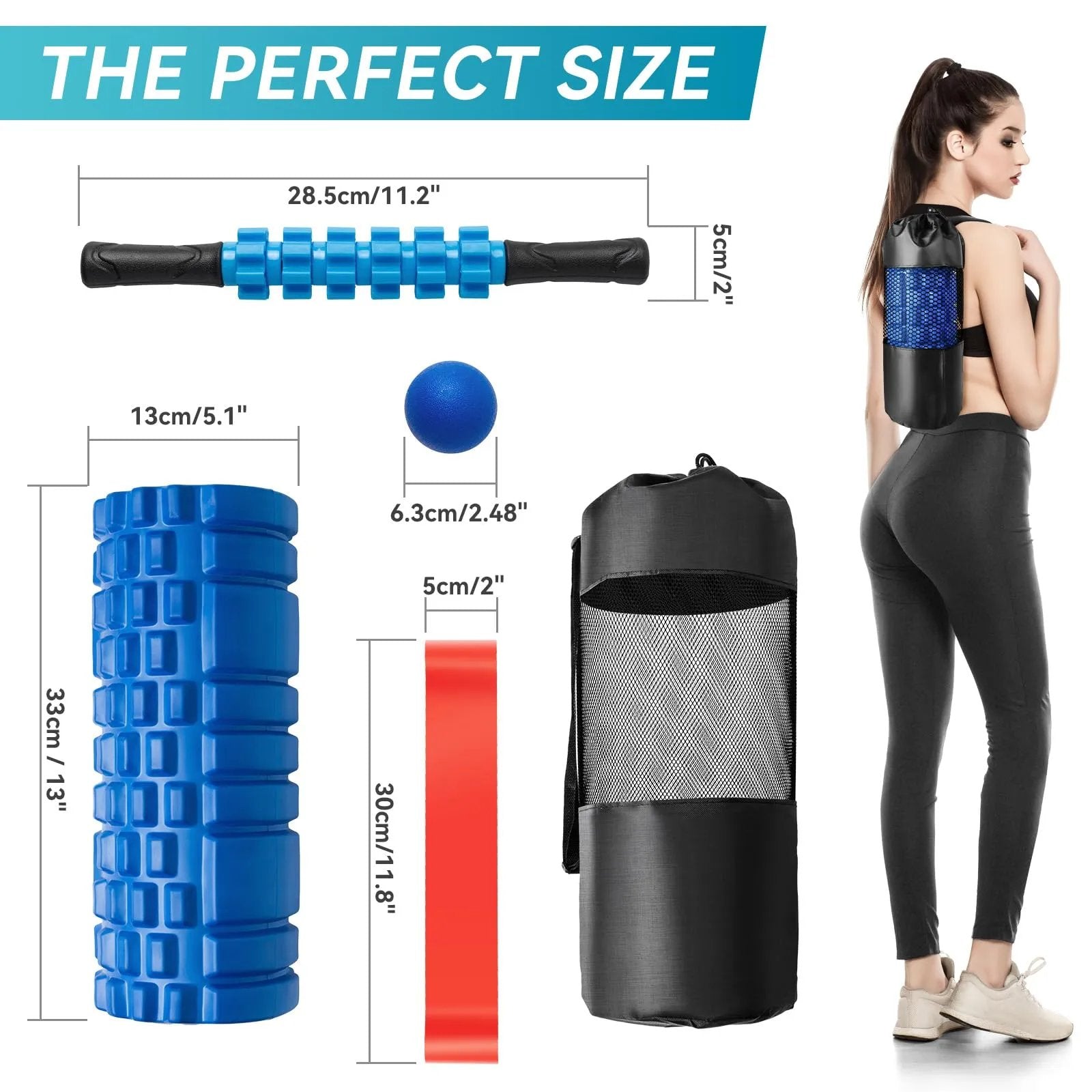 Krightlink 5 in1 Foam Roller Set for Deep Tissue Muscle Massage, High Density Fitness Exercise Foam Roller, Massage Roller, Massage Ball, Resistance Band, for Whole Body (Black) - Semoor Make Me Fit
