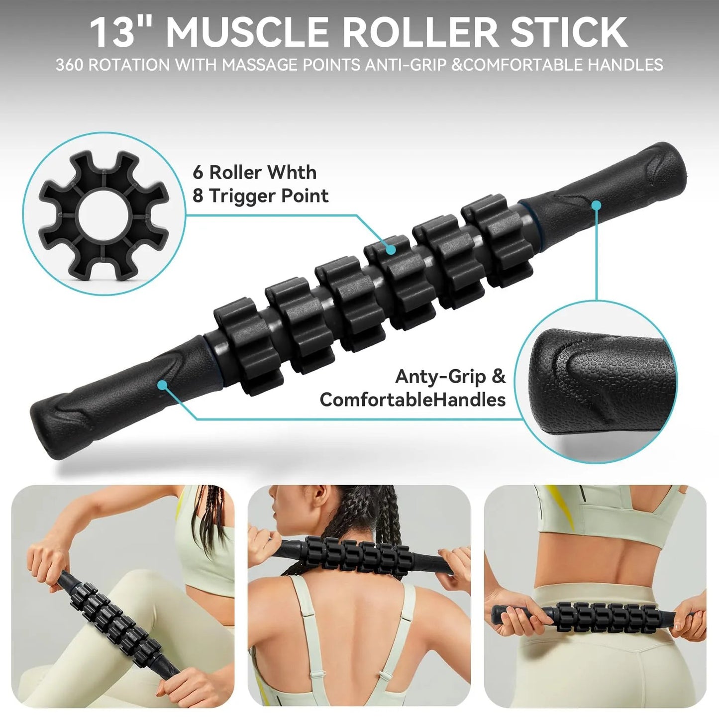 Krightlink 5 in1 Foam Roller Set for Deep Tissue Muscle Massage, High Density Fitness Exercise Foam Roller, Massage Roller, Massage Ball, Resistance Band, for Whole Body (Black) - Semoor Make Me Fit