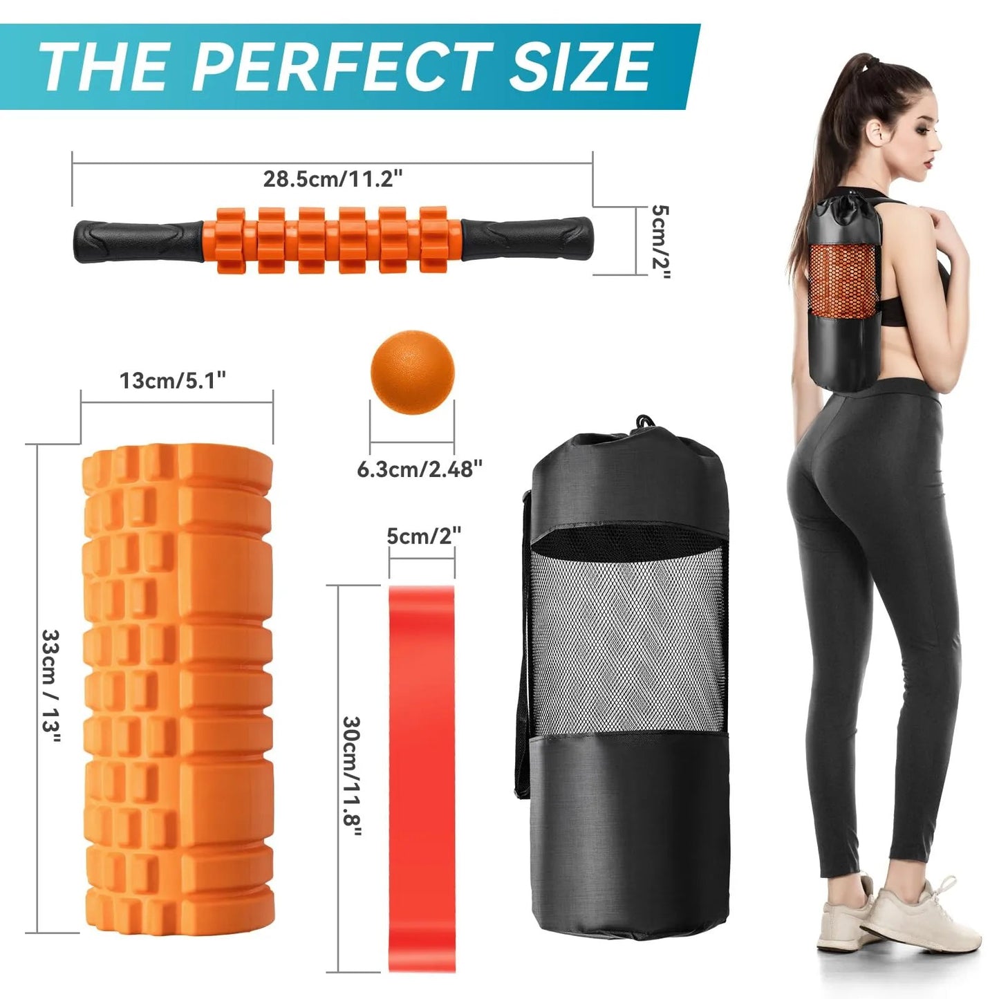 Krightlink 5 in1 Foam Roller Set for Deep Tissue Muscle Massage, High Density Fitness Exercise Foam Roller, Massage Roller, Massage Ball, Resistance Band, for Whole Body (Black) - Semoor Make Me Fit