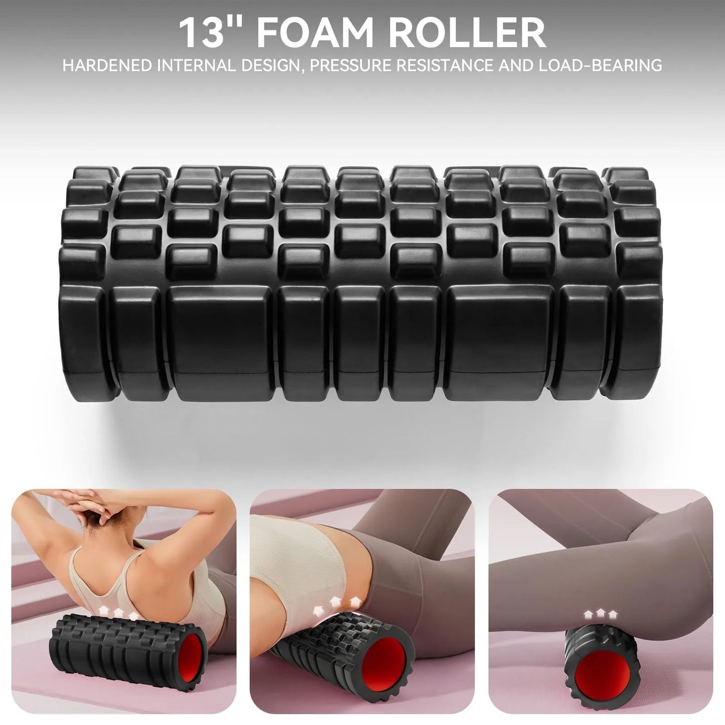 Krightlink 5 in1 Foam Roller Set for Deep Tissue Muscle Massage, High Density Fitness Exercise Foam Roller, Massage Roller, Massage Ball, Resistance Band, for Whole Body (Black) - Semoor Make Me Fit